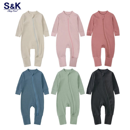 2025 Bamboo Fiber Baby Boys Girls Romper Newborn Bodysuit Long Sleeve Zipper Solid Infant Jumpsuit Toddler Clothes for 0-24M