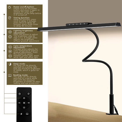 Desk Lamp, 3 Colors Stepless Dimming LED Desk Lamps for Home Office Adjustable Memory Desk Light with Clamp Touch/Remote Control
