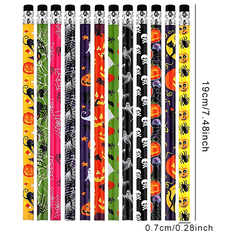 12~36pcs Halloween Style Pencils Random Design HB Pencil Cartoon Eraser Halloween Themed Stationery Students Gift Boys Girls ZYF