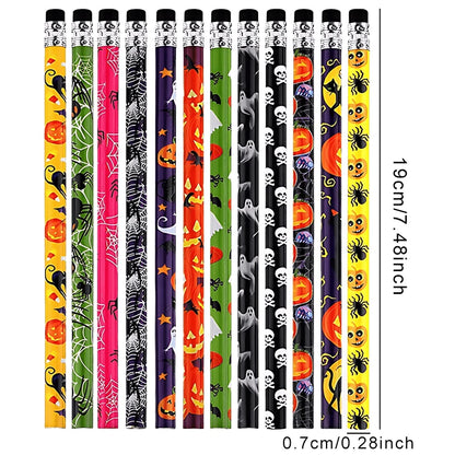 12~36pcs Halloween Style Pencils Random Design HB Pencil Cartoon Eraser Halloween Themed Stationery Students Gift Boys Girls ZYF