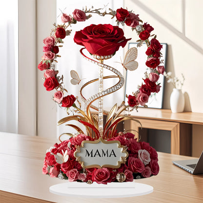 Ornamento acrílico 2d rosa vermelha mãe padrão rosas mãe plana elegante mesa decora filial criança para mãe presentes