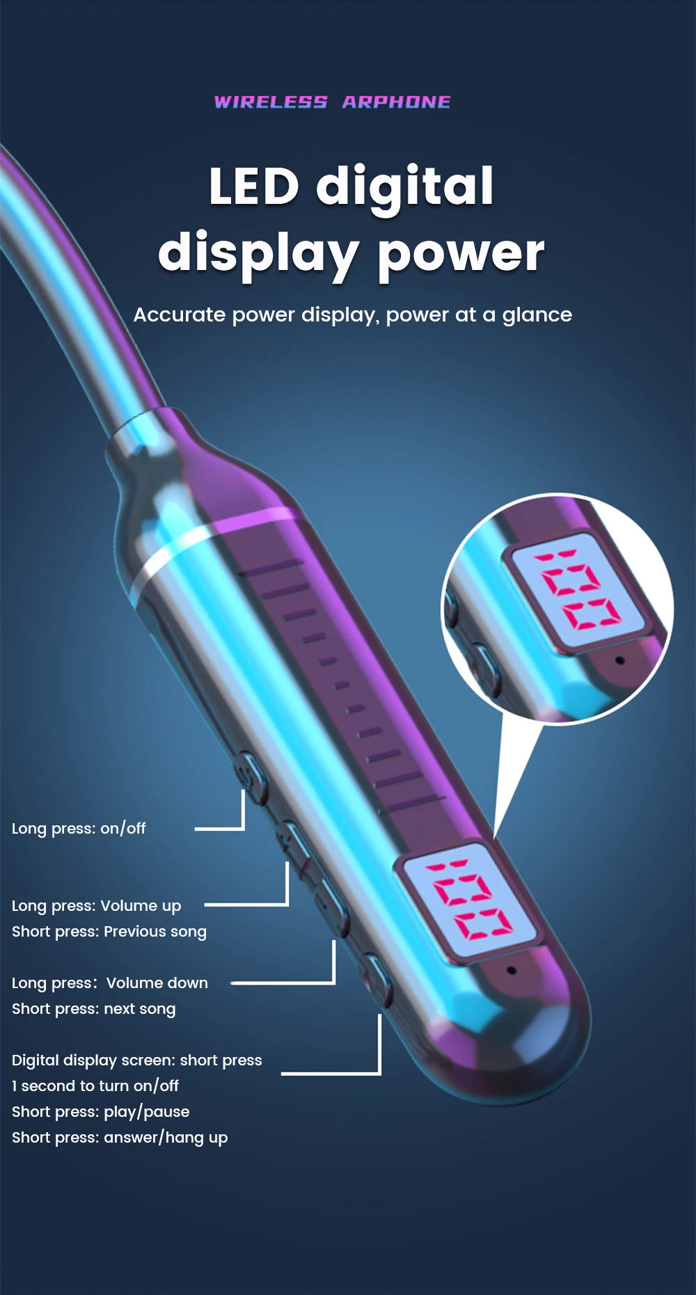 K58 Wireless Earphones Bluetooth 5.3 Neckband Headphones Gaming LED Display HIFI Headset Sports TWS Earbuds With Mic TF Card