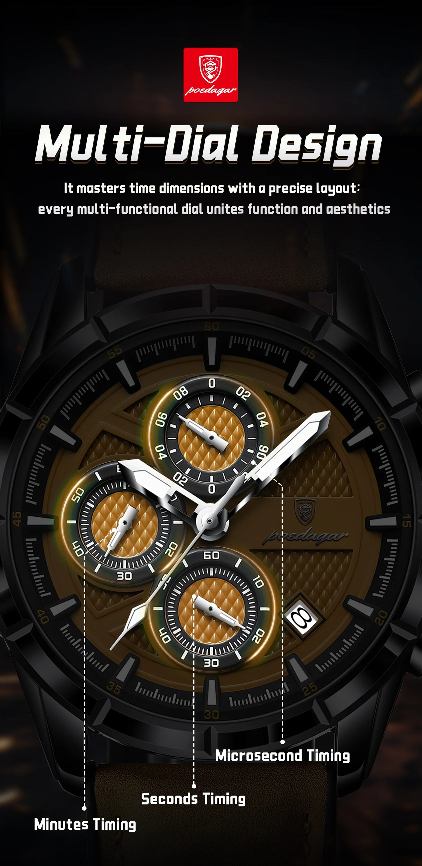 POEDAGAR Luxury Top Men Wristwatch Quartz Original Leather Men's Watches Date Chronograph Waterproof Luminous Man Watch Male+Box