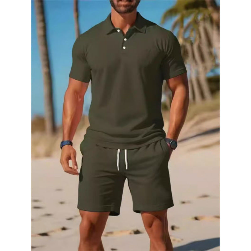 Men's Summer Casual Sports All-match Slim Fit Short-sleeved Polo Shirt Shorts