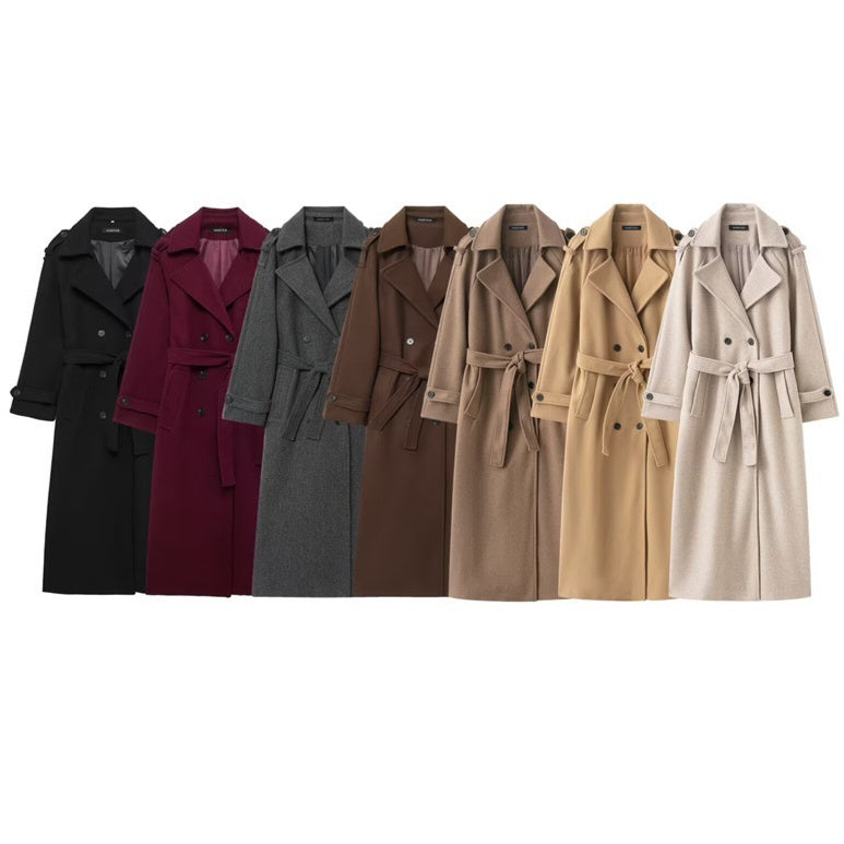 British-style Double-breasted Long Wool Coat For Women