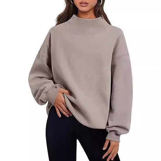 Women's Casual Style Fleece Thick Half Turtleneck Loose Sweater