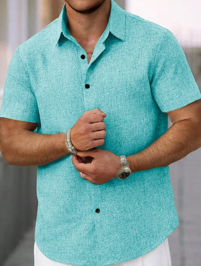 Men's Lapel Cotton And Linen Stripes Jacquard Loose Casual Shirt