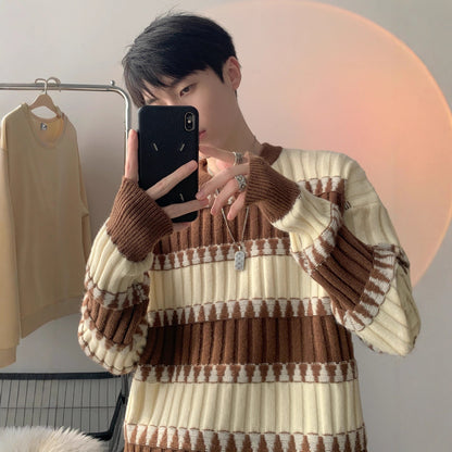 Japanese-style Retro striped contrast color sweater