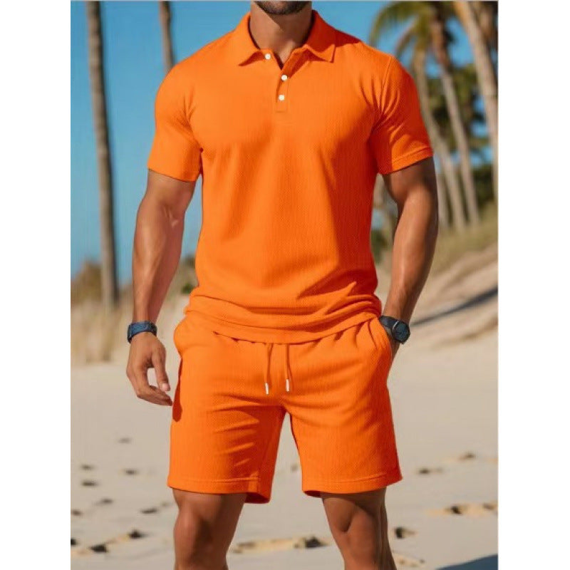 Men's Summer Casual Sports All-match Slim Fit Short-sleeved Polo Shirt Shorts