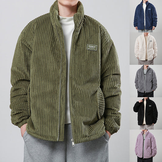 Winter Corduroy Cotton-padded Coat Warm Stand Collar Zipper Jacket Casual Outdoor Streetwear Men's Clothing