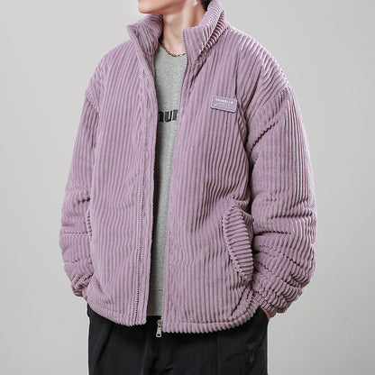 Winter Corduroy Cotton-padded Coat Warm Stand Collar Zipper Jacket Casual Outdoor Streetwear Men's Clothing