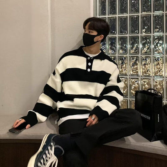 Men's Loose All-matching Striped Coat Sweater