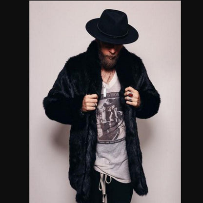 Mink-like Mid-length Men's Lapel Imitation Fur Overcoat