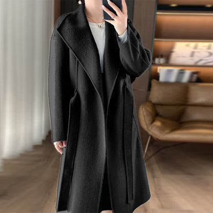 Elegant Woolen Simple Female Tie-front Top