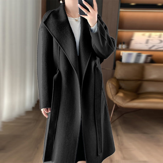 Elegant Woolen Simple Female Tie-front Top