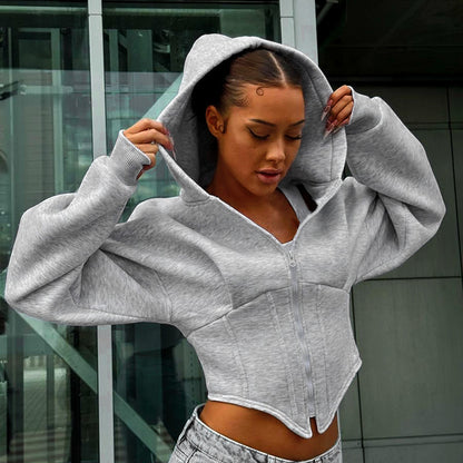 Zipper Hoodie Cardigan Y2K Ins Fashion Street Long-sleeved Corset Jacket Women's Clothing
