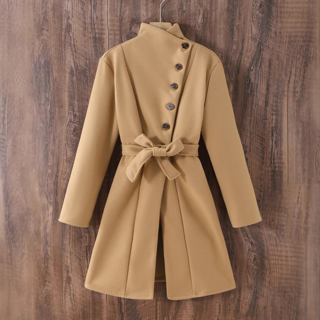 Women's Jacket with Lapel Bow, Lace-up, Knitted