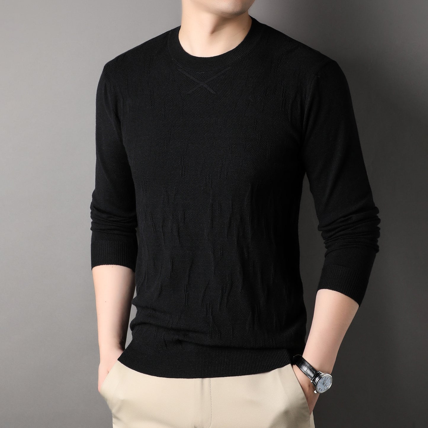 Spring And Autumn Men's Solid Color Sweater