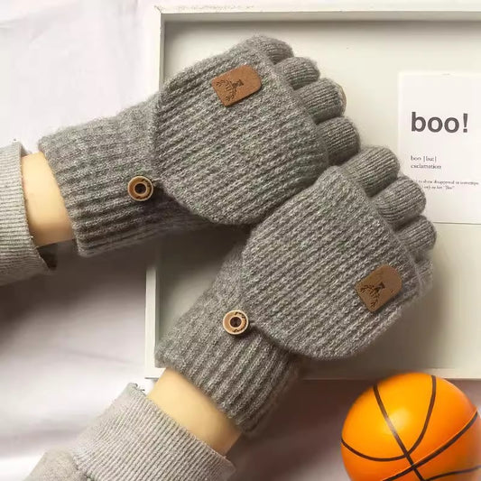 Half Finger Gloves Couple Autumn and Winter Knitting Wool Flip Riding Warm