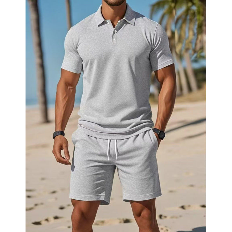 Men's Summer Casual Sports All-match Slim Fit Short-sleeved Polo Shirt Shorts