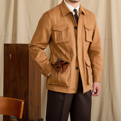Suede Lapel Slim-fit Waist Safari Jacket