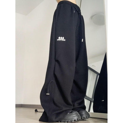 American Retro Wide Leg Drawstring Ruffle Design Sense High Street Casual Mopping Trousers