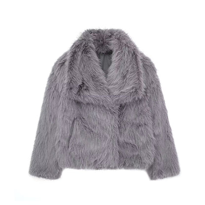 Winter Plush Coat Fashion Warm Thicken Fluffy Lapel Jacket Outwear Casual Long Sleeve Tops Womens Clothing