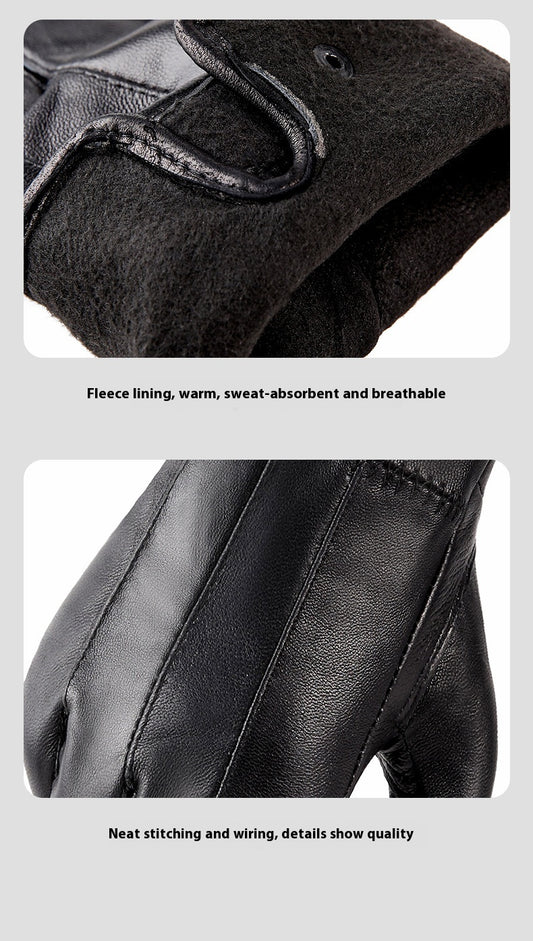 Genuine leather gloves for men and women, Autumn and Winter, Fleece-lined, Thickened