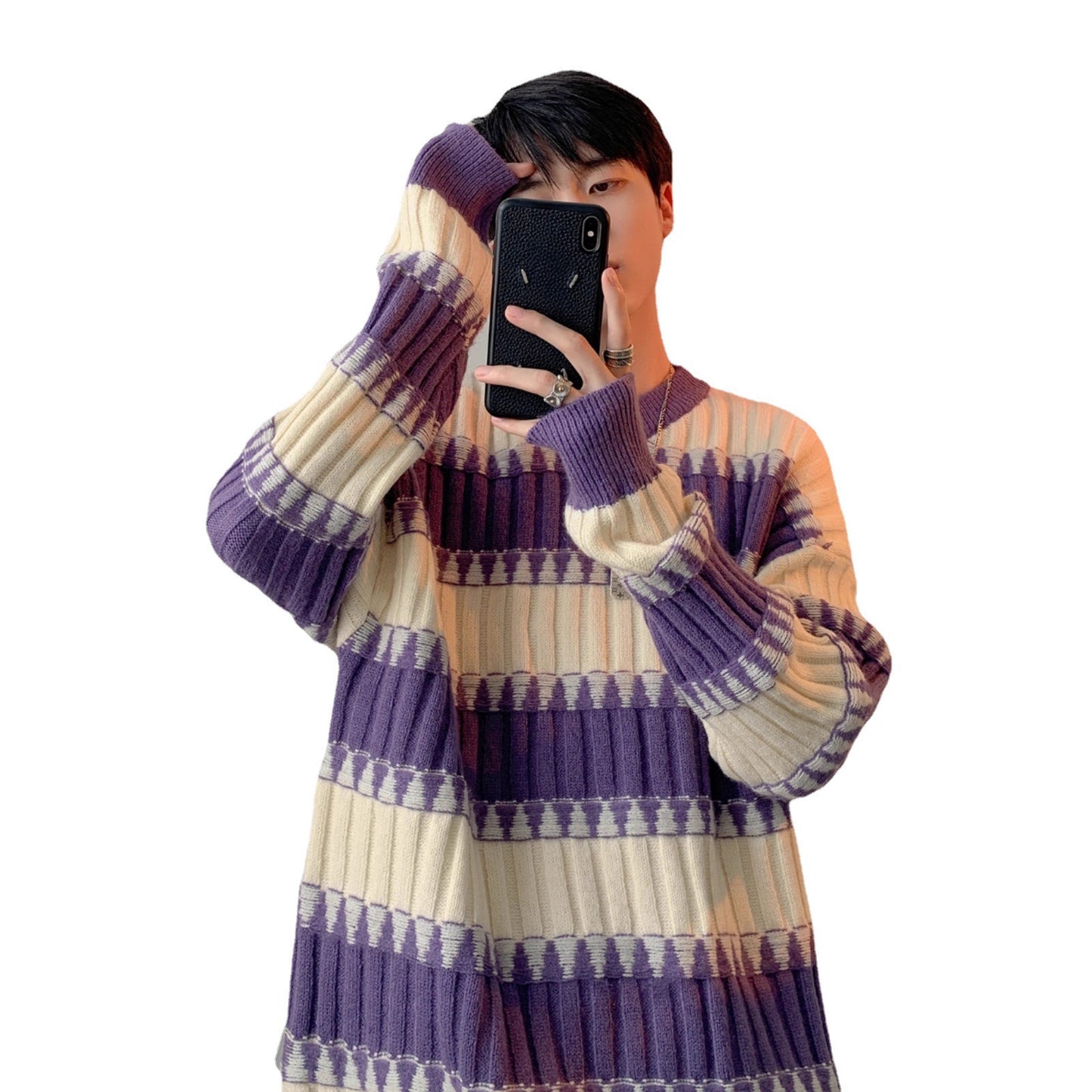 Japanese-style Retro striped contrast color sweater