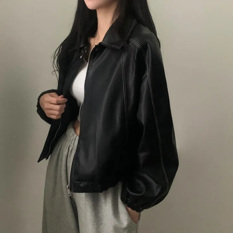 Women's Fashion And Handsome Leather Coat