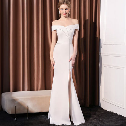 Women's Off-shoulder Slim-fit Elegant Ladies Banquet Dinner Long Fish Tail Skirt