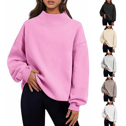 Women's Casual Style Fleece Thick Half Turtleneck Loose Sweater
