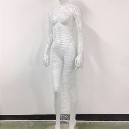 Women's Mesh Rhinestone Fishnet Sexy Slit Fishnet Dress
