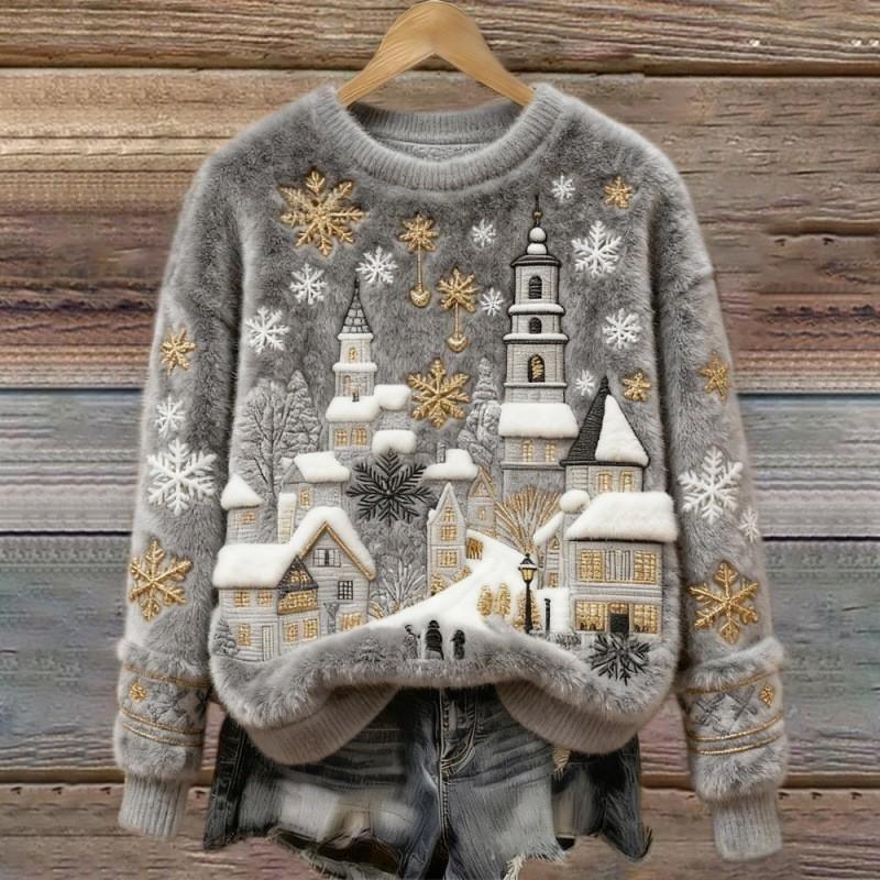 Women's Round-neck Sweatshirt With Faux Fur For Autumn And Winter