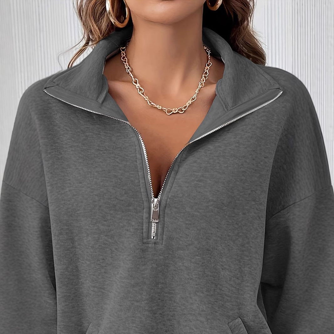 Autumn And Winter Loose Long Sleeve Half Zipper Sweater