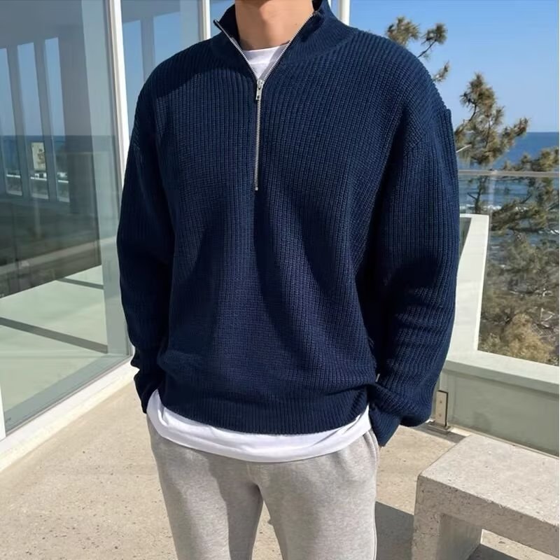 Men's Autumn Half Zipper Cardigan Sweater Men Trendy, Smart And All-matching