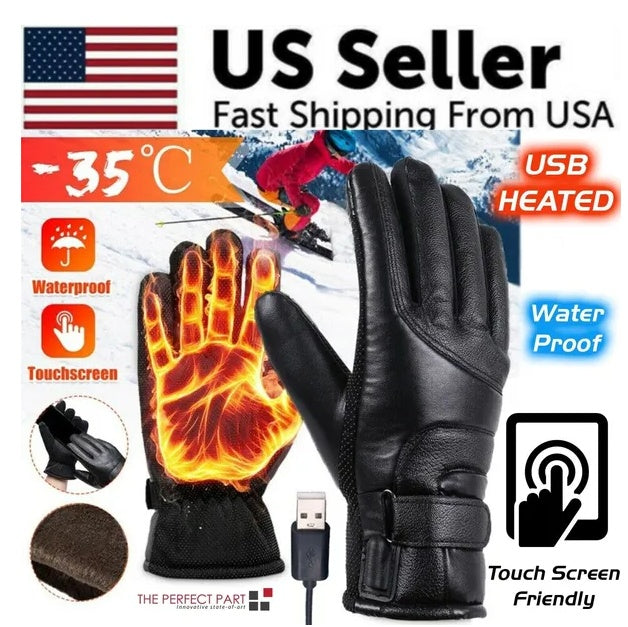 Electric USB Heated Gloves Winter Warming Thermal Ski Snow Hand Warm Windproof