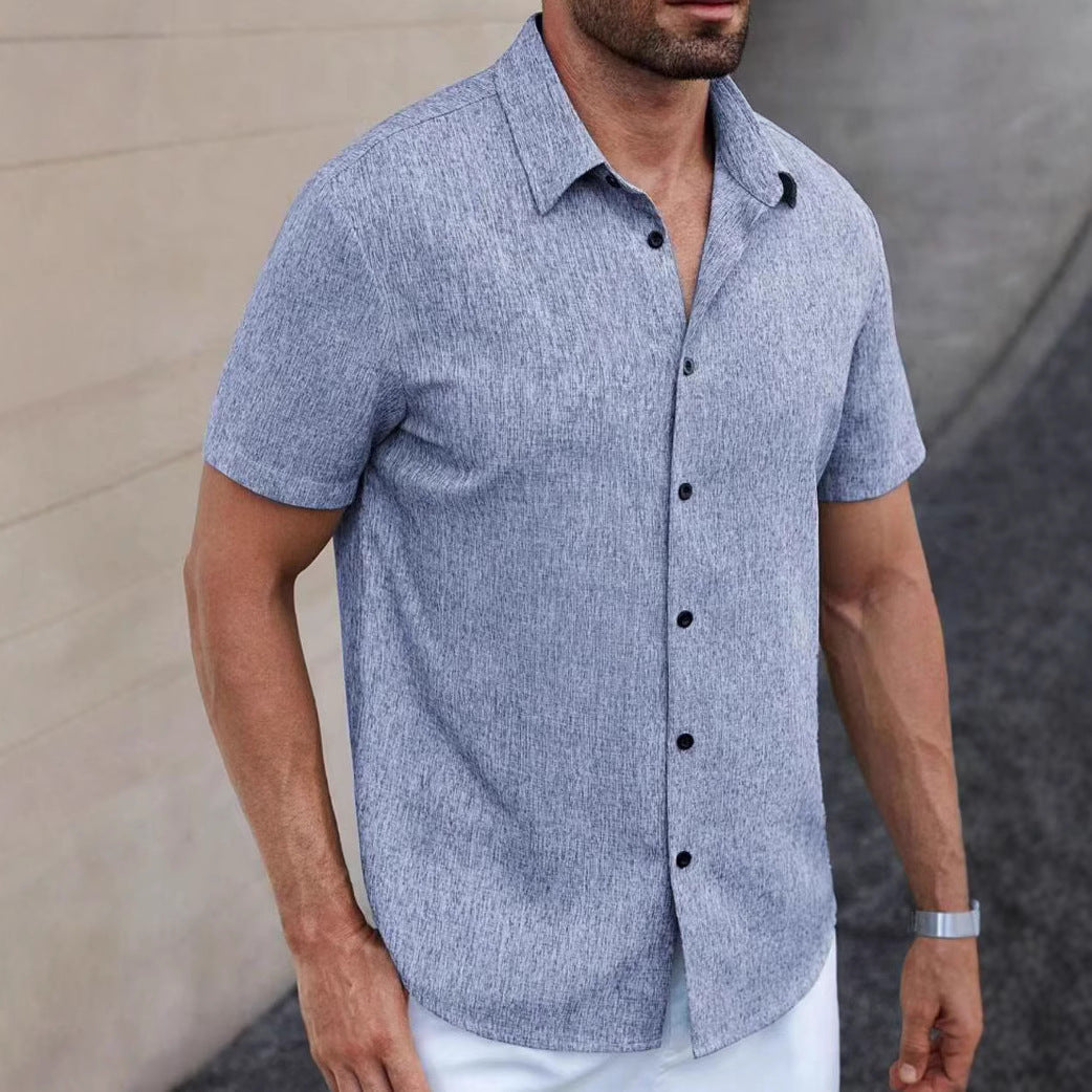 Men's Lapel Cotton And Linen Stripes Jacquard Loose Casual Shirt