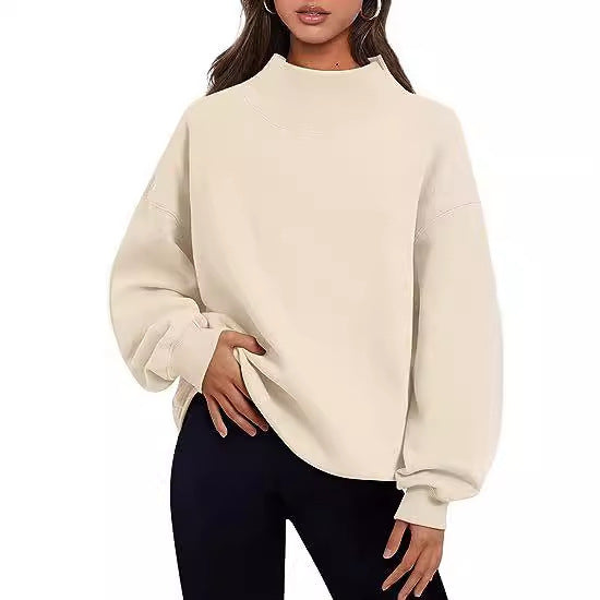 Women's Casual Style Fleece Thick Half Turtleneck Loose Sweater