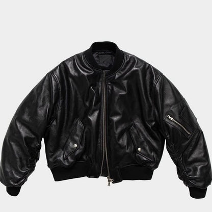 Mauroicardi Autumn Cool Handsome Black Thickened Warm Pu Lea