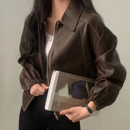 Women's Fashion And Handsome Leather Coat