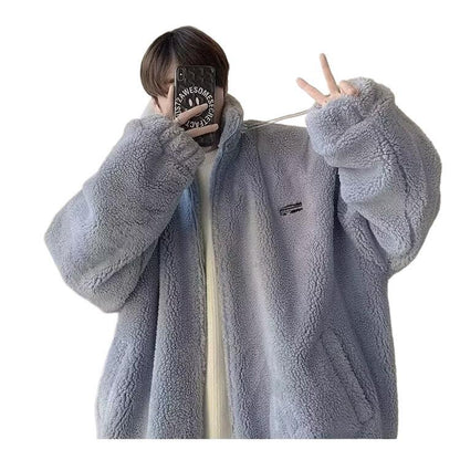 Men's Autumn And Winter Loose Casual Cotton-padded Clothes Fleece-lined Thickening Stand Collar Clothes