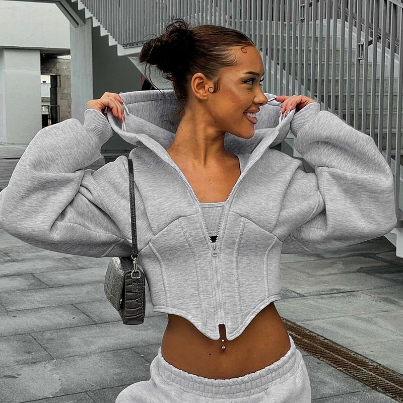 Zipper Hoodie Cardigan Y2K Ins Fashion Street Long-sleeved Corset Jacket Women's Clothing