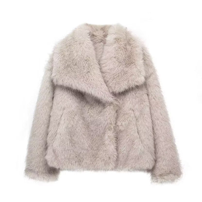 Winter Plush Coat Fashion Warm Thicken Fluffy Lapel Jacket Outwear Casual Long Sleeve Tops Womens Clothing