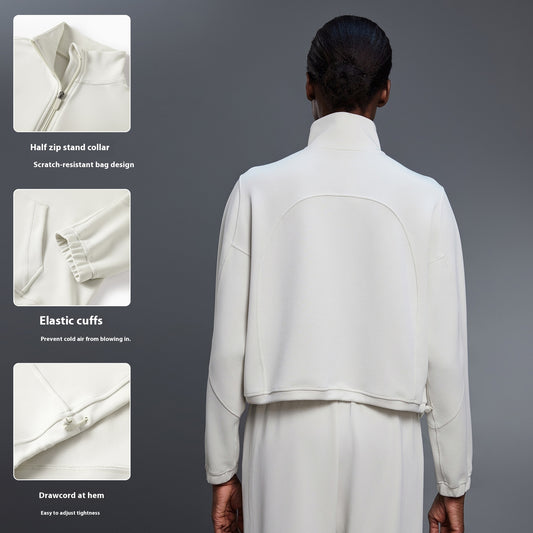 Half Zipped Stand Collar Short Sports Casual Loose Shoulder Long Sleeve Sweater