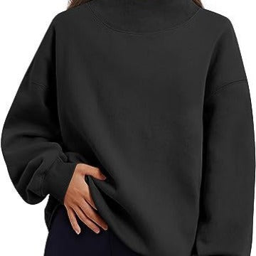 Women's Casual Style Fleece Thick Half Turtleneck Loose Sweater