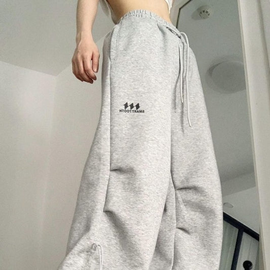 American Retro Wide Leg Drawstring Ruffle Design Sense High Street Casual Mopping Trousers