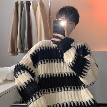 Japanese-style Retro striped contrast color sweater