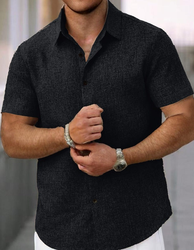 Men's Lapel Cotton And Linen Stripes Jacquard Loose Casual Shirt