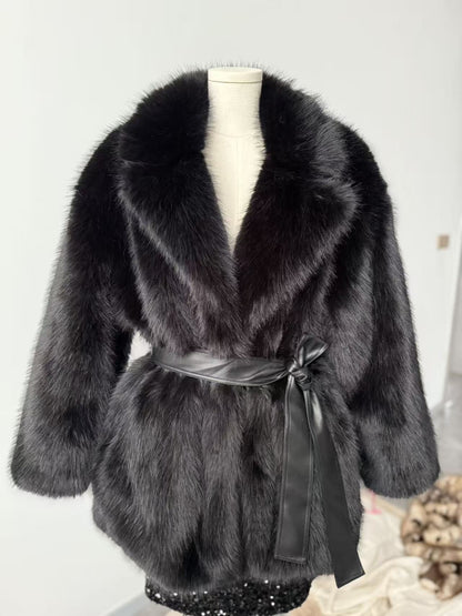 With Belt Artificial Wool Coat Mid-length